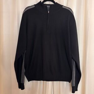 Oscar de la Renta Mock Neck Quarter Zip Cotton Blend Sweater